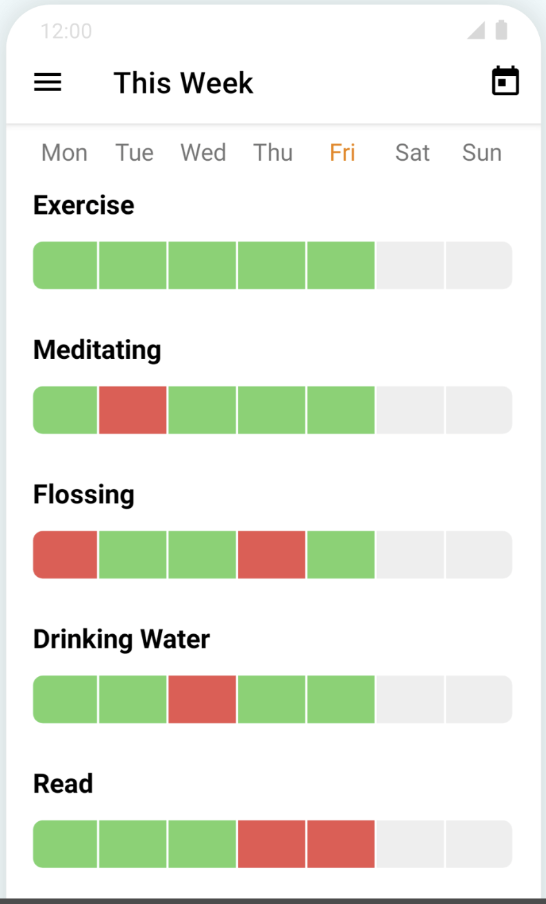 Way of Life app displaying weekly habit tracking with color-coded completion for each day.