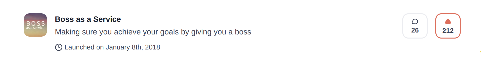 Boss as a Service on Product Hunt — 212 upvotes, launched January 8th, 2018